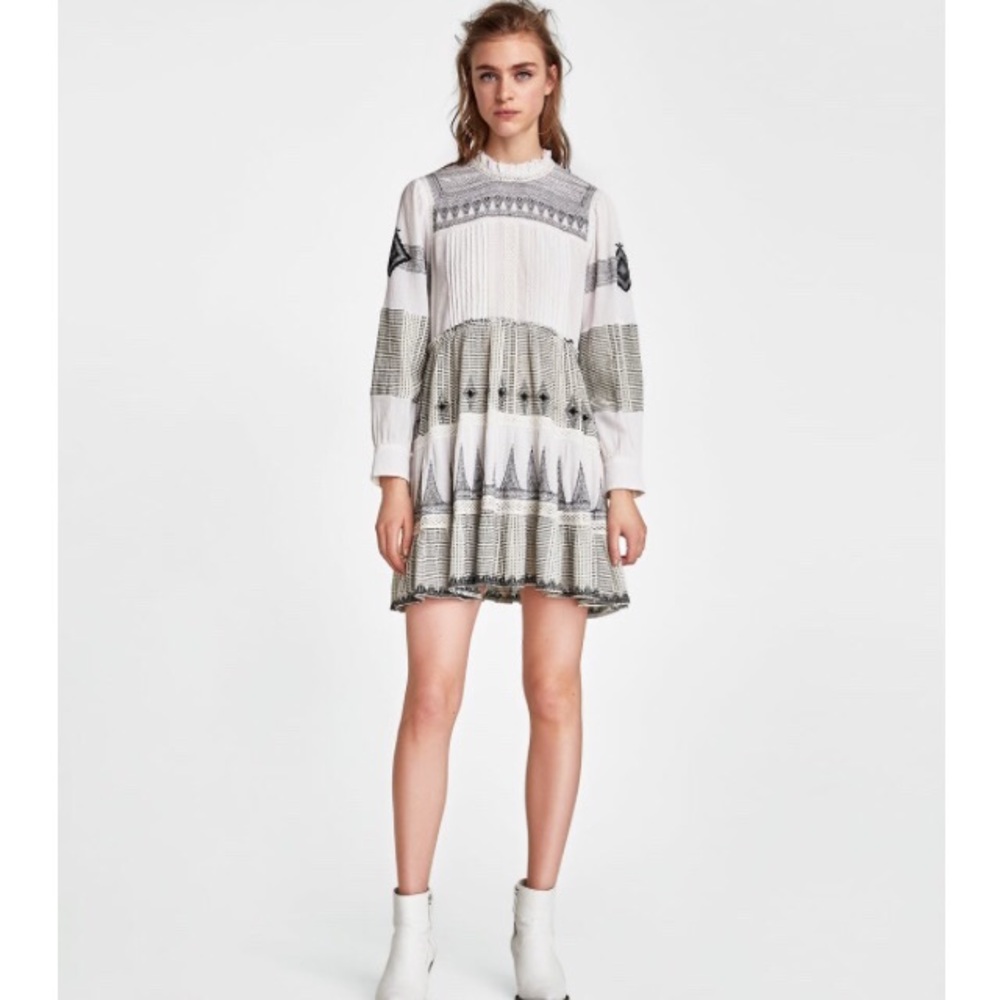 Zara Mini Embroidered Contrasting Dress